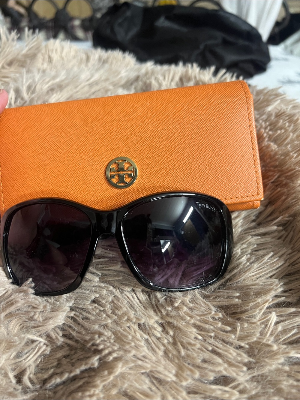 Tory Burch Black Sunglasses with Orange Logo Case